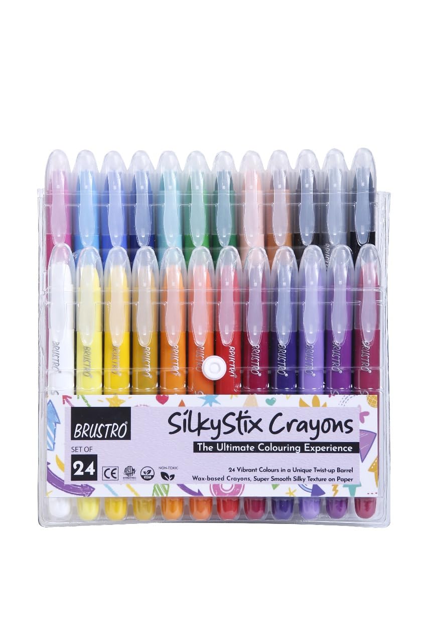 BRUSTRO SilkyStix Crayons - Set of 24 Crayon Set | Vibrant & Playful Colors, Eco-Friendly, Ideal for Blendable Painting,Graffiti,Coloring, Doodling, Safe for Students, Professional, Kids