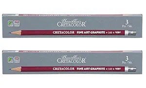 Cretacolor Cleos Fine Art Graphite Set of 3 Pencils (Pack of 2) | Ideal for Drawing, Sketching, Mandala, Shading, Portrait, Pencils for Artists, Fine Art Students
