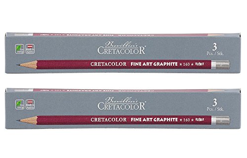 Cretacolor Cleos Fine Art Graphite Set of 3 Pencils (Pack of 2) | Ideal for Drawing, Sketching, Mandala, Shading, Portrait, Pencils for Artists, Fine Art Students
