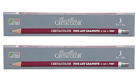 Cretacolor Cleos Fine Art Graphite Set of 3 Pencils (Pack of 2) | Ideal for Drawing, Sketching, Mandala, Shading, Portrait, Pencils for Artists, Fine Art Students