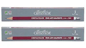Cretacolor Cleos Fine Art Graphite Set of 3 Pencils (Pack of 2) | Ideal for Drawing, Sketching, Mandala, Shading, Portrait, Pencils for Artists, Fine Art Students