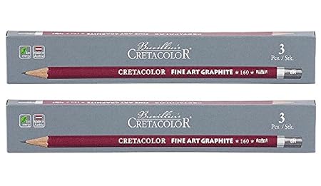 Cretacolor Cleos Fine Art Graphite Set of 3 Pencils (Pack of 2) | Ideal for Drawing, Sketching, Mandala, Shading, Portrait, Pencils for Artists, Fine Art Students