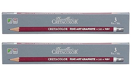 Cretacolor Cleos Fine Art Graphite Set of 3 Pencils (Pack of 2) | Ideal for Drawing, Sketching, Mandala, Shading, Portrait, Pencils for Artists, Fine Art Students