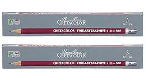 Cretacolor Cleos Fine Art Graphite Set of 3 Pencils (Pack of 2) | Ideal for Drawing, Sketching, Mandala, Shading, Portrait, Pencils for Artists, Fine Art Students