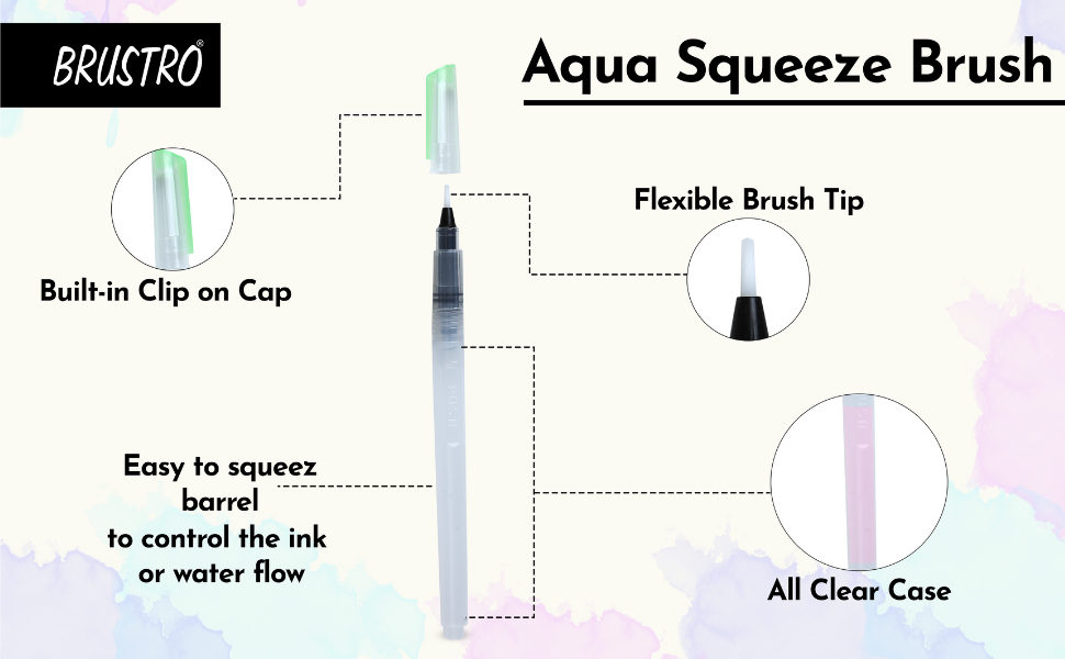 Brustro Aqua Squeeze Leak Proof Watercolour Brush Pen Flat, Small,Medium,Large (Assorted) - Pack of 3
