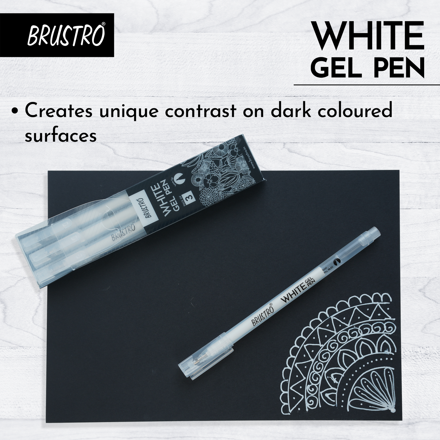 Brustro White Gel Pen Pack of - 3. Tip size - 1 mm