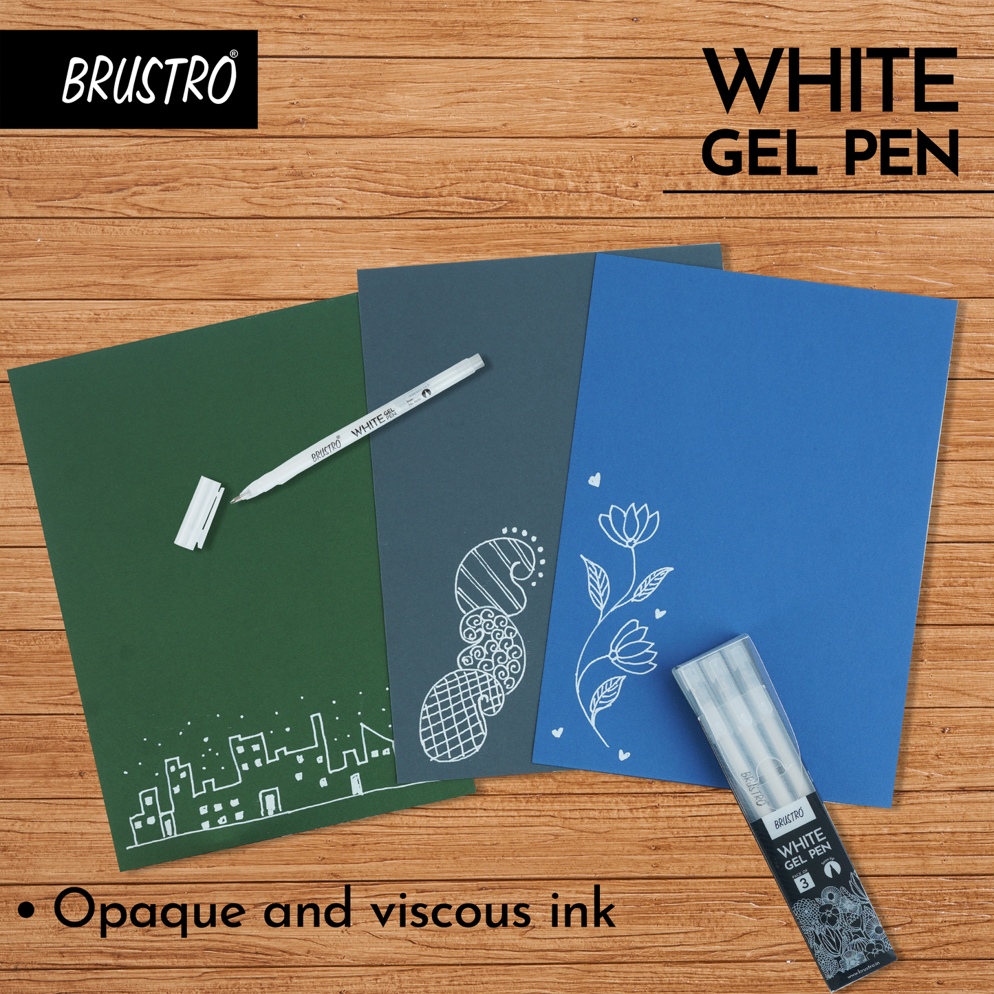 Brustro White Gel Pen Pack of - 3. Tip size - 1 mm
