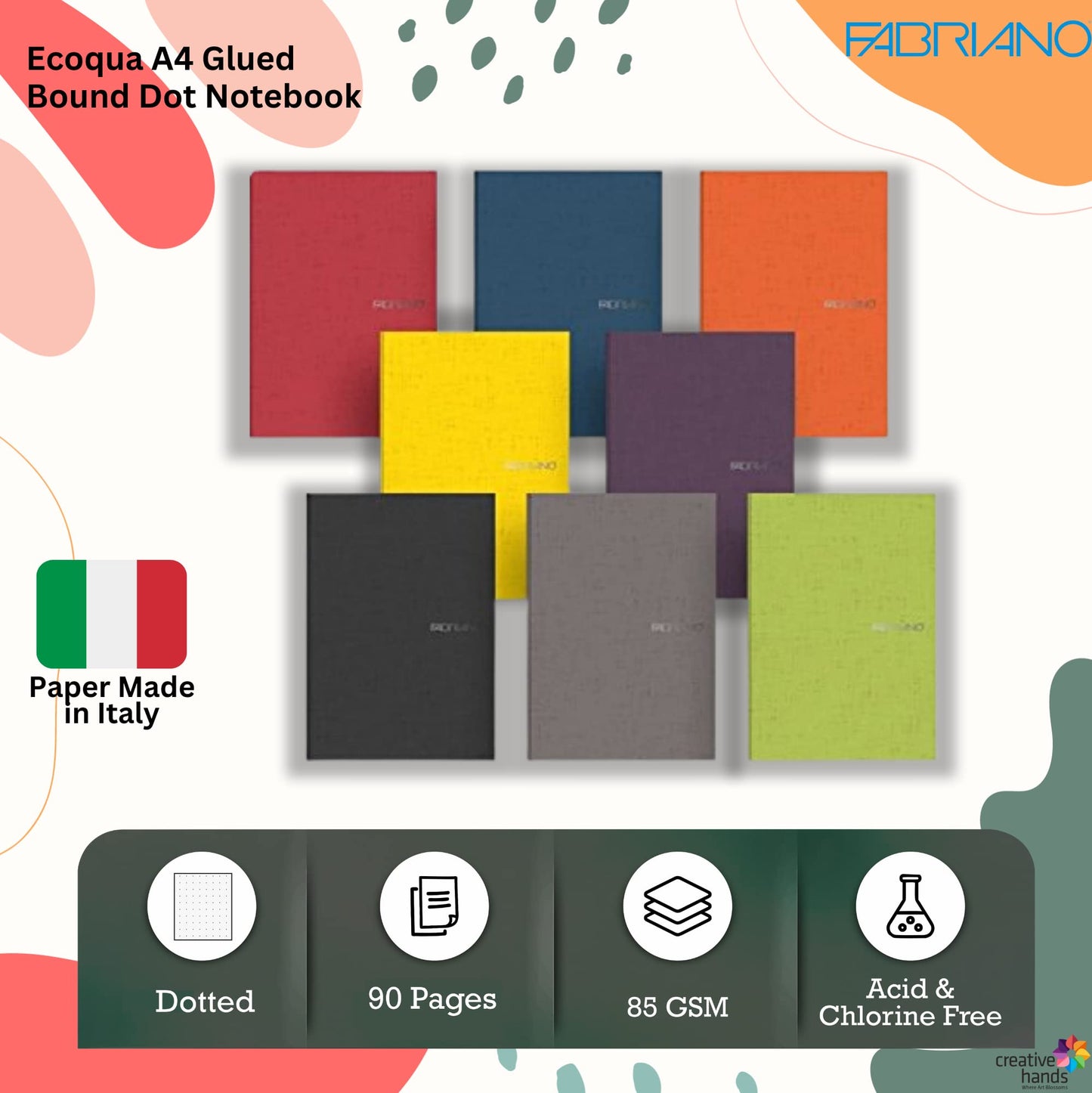 Fabriano Ecoqua A4 Glued Bound Dot Notebook Raspberry