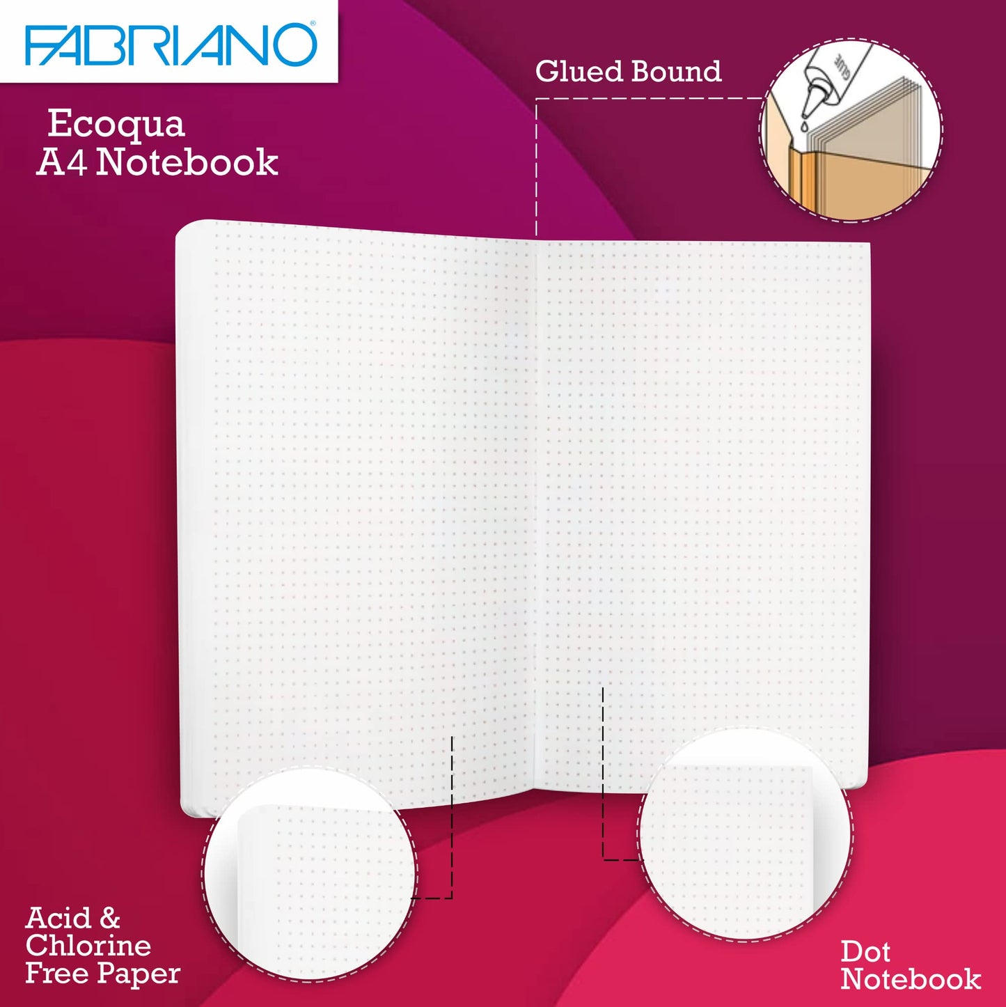 Fabriano Ecoqua A4 Glued Bound Dot Notebook Raspberry