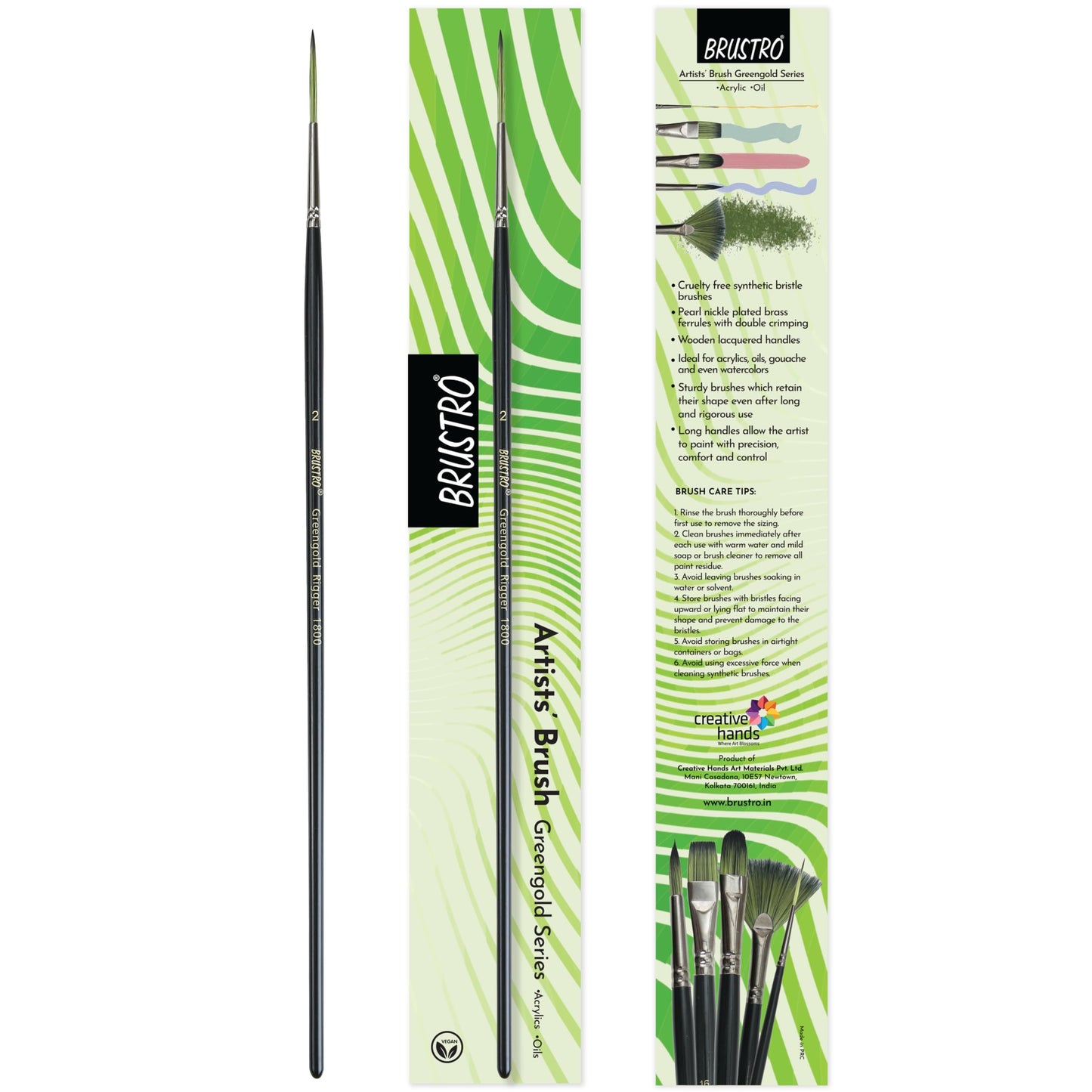 Brustro Artists Greengold Acrylic Brush Rigger Series 1800 - Size - 2