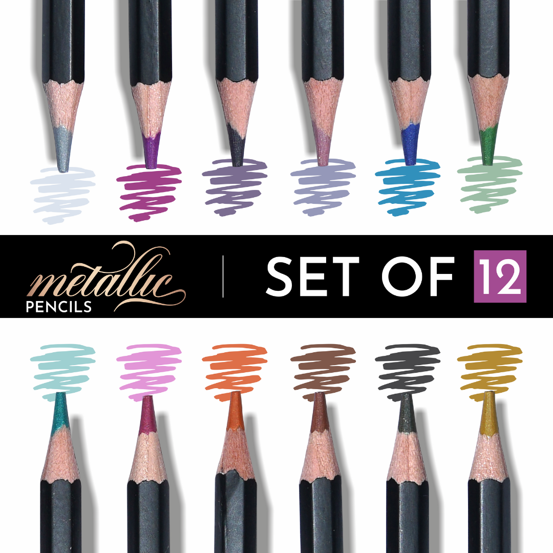BRUSTRO Artist Metallic Colour Pencil Set of 12 Shades, 3.3mm lead | Wax-based, Ergonommic, Break Resistant, Easy Blending, Non-toxic Colors, Ideal for Fine Art and Craft.