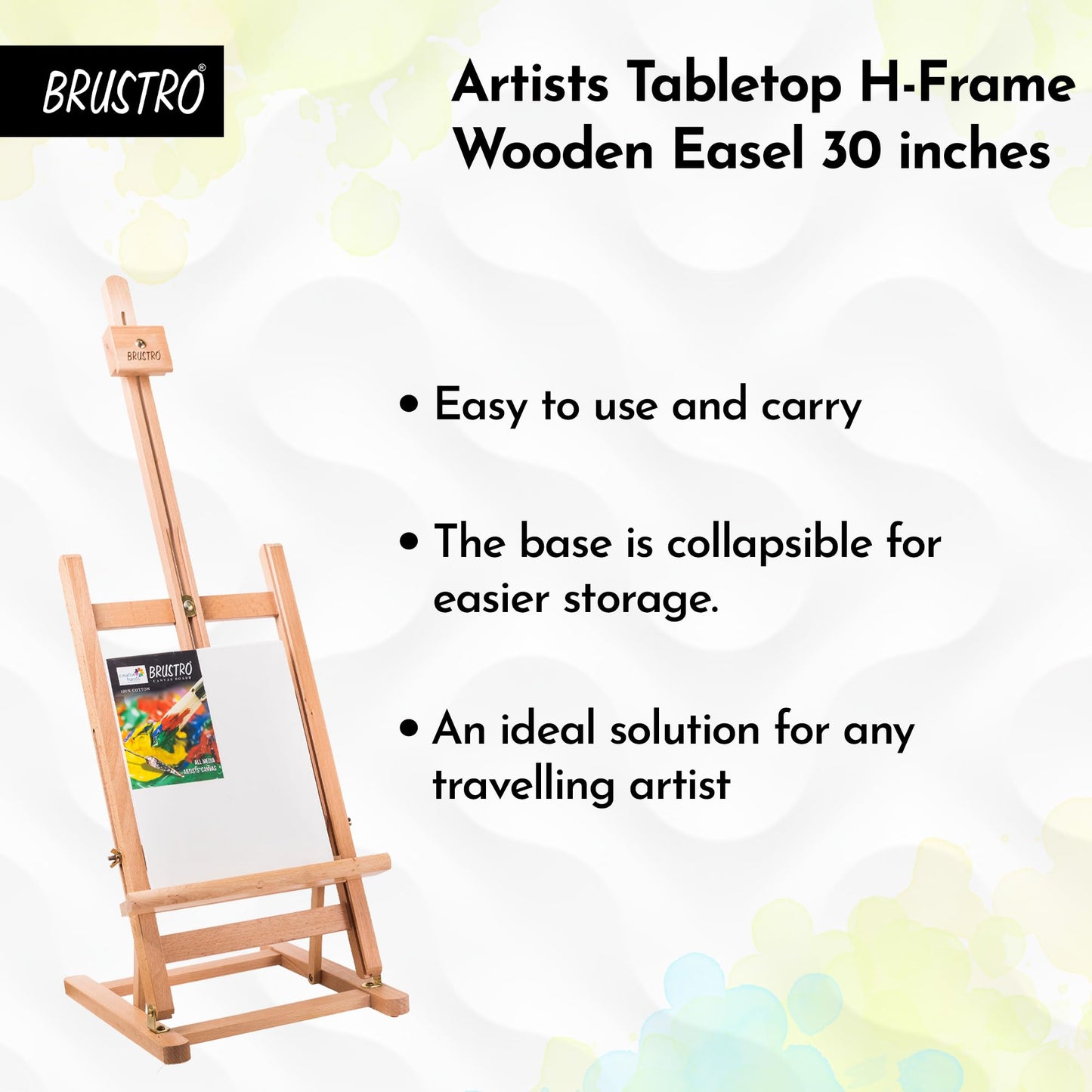 Brustro Artists Tabletop H-Frame Wooden Easel - 30 inches holds canvas up to 63 cm(24"). Canvas holder for acrylic and oil painting. Indoor and outdoor small art easel. Made of beechwood.