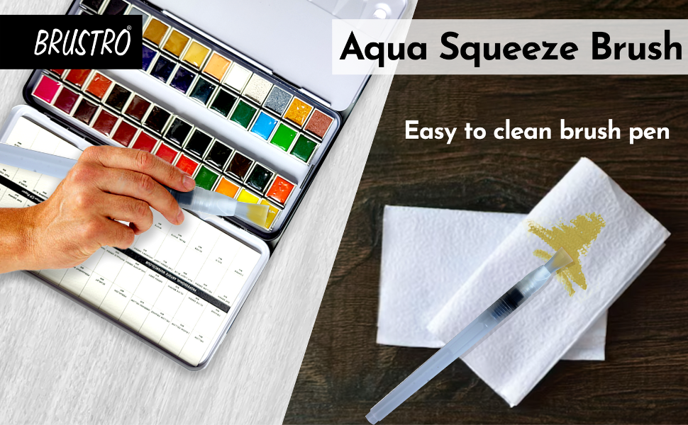 Brustro Aqua Squeeze Leak Proof Watercolour Brush Pen Flat, Small,Medium,Large (Assorted) - Pack of 3