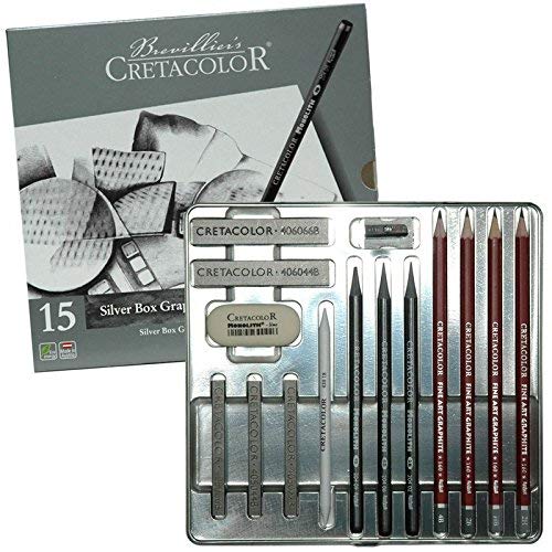 Cretacolor Silver Box Graphite Drawing Set of 15 - Tin Box