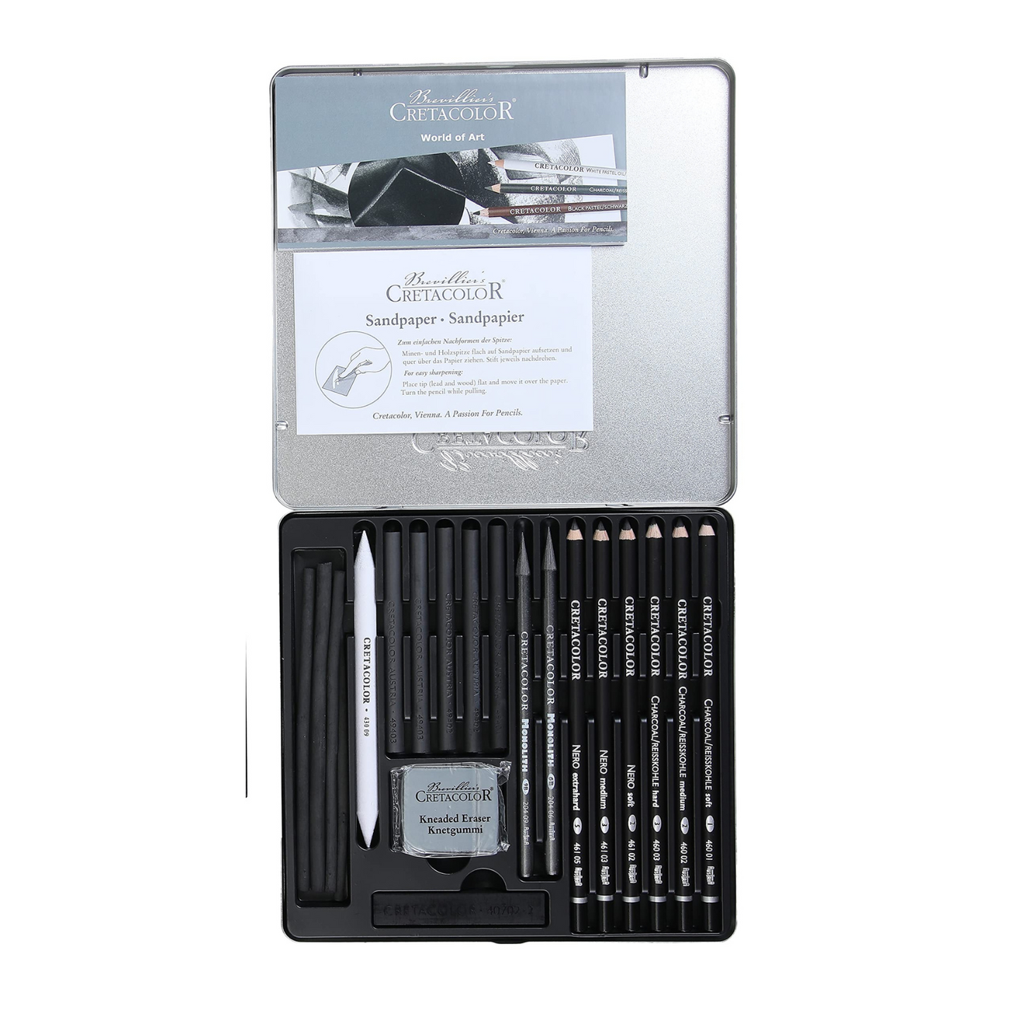 Cretacolor Black Box Charcoal Drawing Set of 20 - Tin Box (Free Brustro Artists' Sketch Book A5)