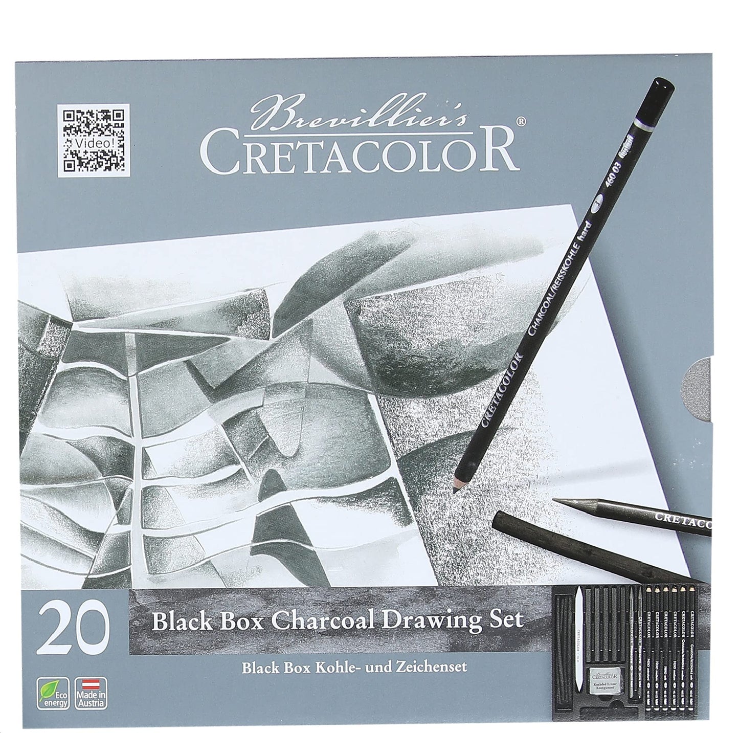 Cretacolor Black Box Charcoal Drawing Set of 20 - Tin Box (Free Brustro Artists' Sketch Book A5)
