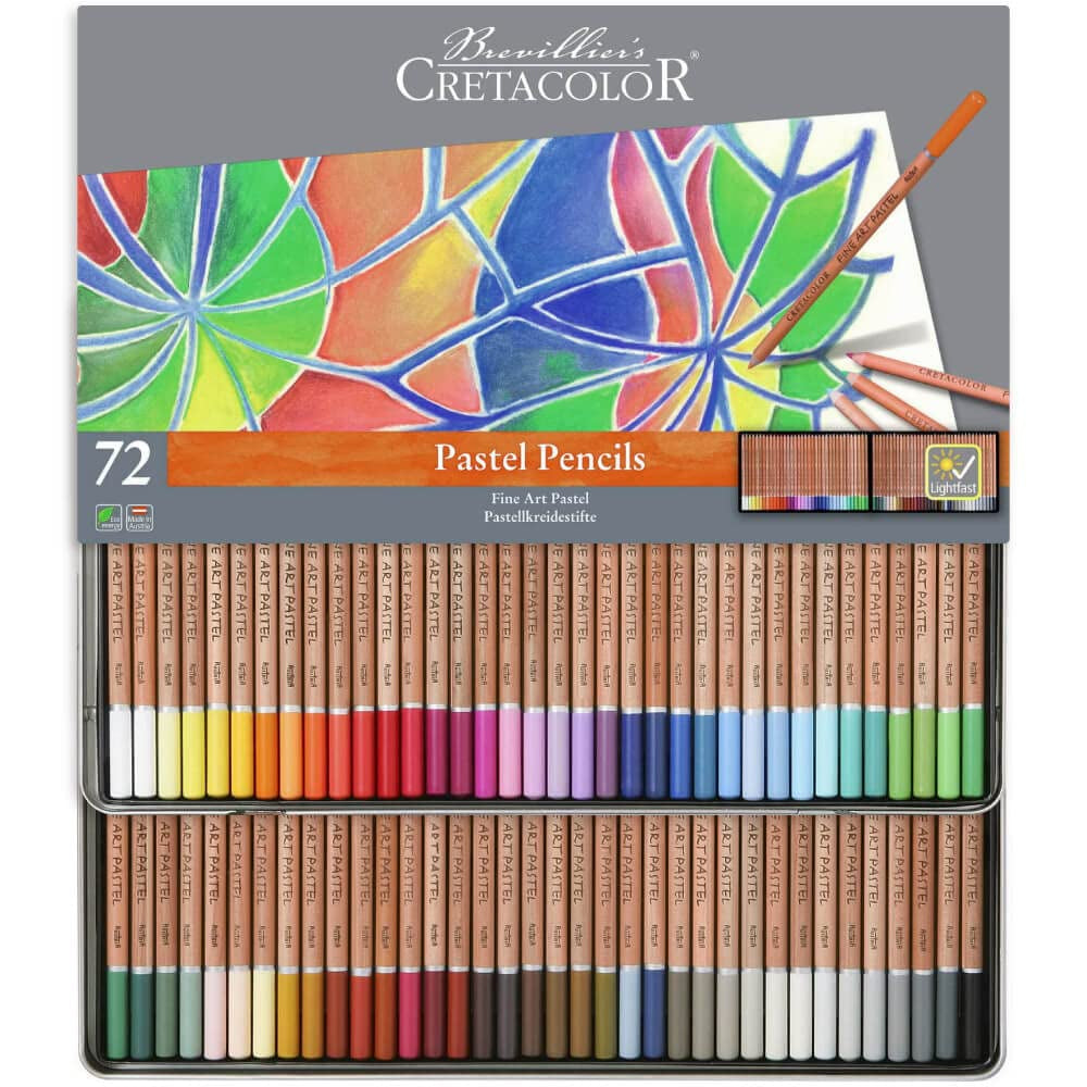 Brustro Artist Drawing Glued Pad (200 GSM,A4,24 Sheets,Natural Grain,Medium Surface) With Cretacolor Fine Art Pastel Pencil Set of 72,Blue (in a Tin Box)|Ideal for Sketching,Painting,Charcoal,Gouache