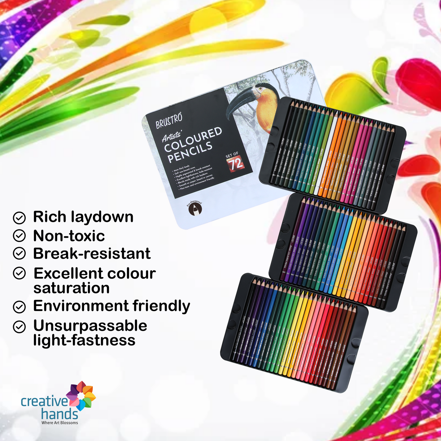 Brustro Artists Colour Pencil Set of 72 (in Elegant tin Box) with Fabriano Sketch Book A4