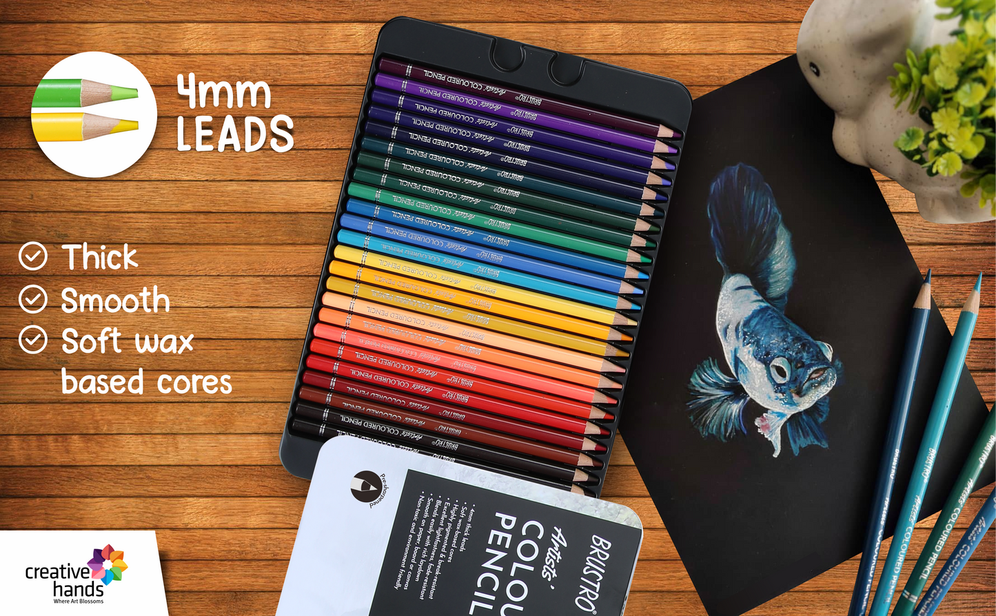 Brustro Artists Colour Pencil Set of 72 (in Elegant tin Box) with Fabriano Sketch Book A4