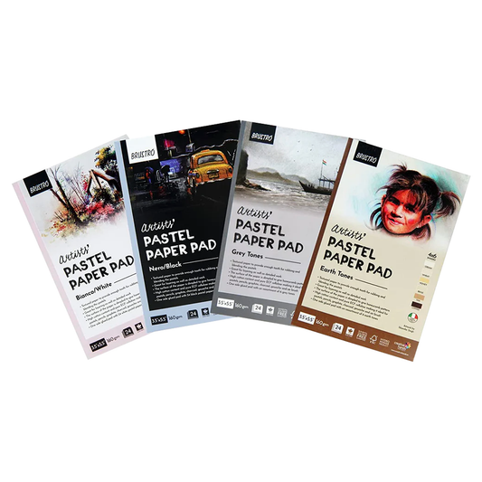 Brustro Artists Pastel Paper Pad, Set of 4, 24 Sheets (160 GSM) Each, Colour - Black, White, Earth & Grey Tones, Size - 3.5" x 5.5" | Ideal for Pastels,Color Pencils,Graphite,Charcoal,Gouache,Ink