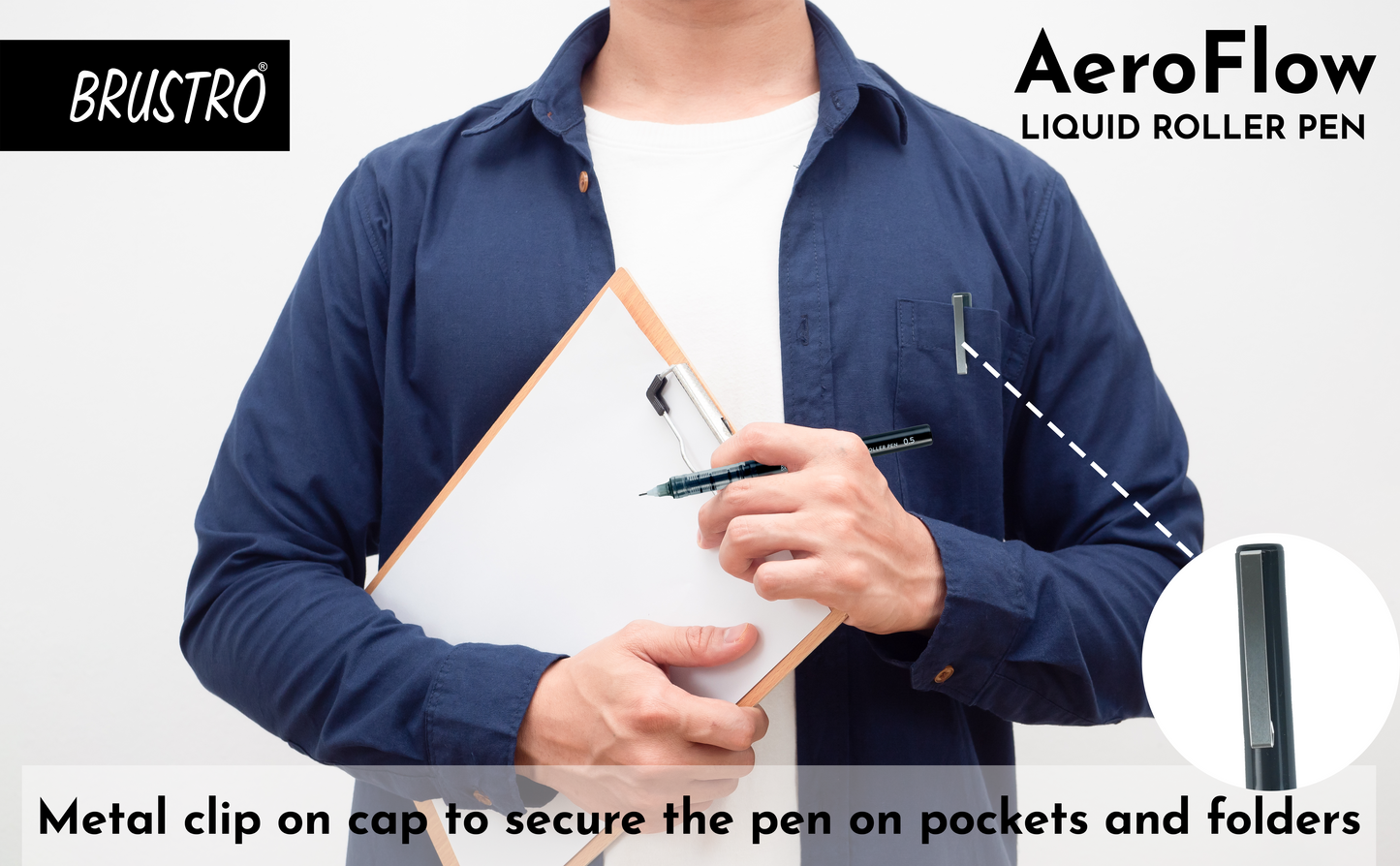 BRUSTRO AeroFlow Liquid Ink Rollerball Pens | Black | 0.5mm, Micro Tip | Pack of 3 | Ideal for Students, Professionals, Office, Exam use, Accurate Smooth Writing, Fade Resistant