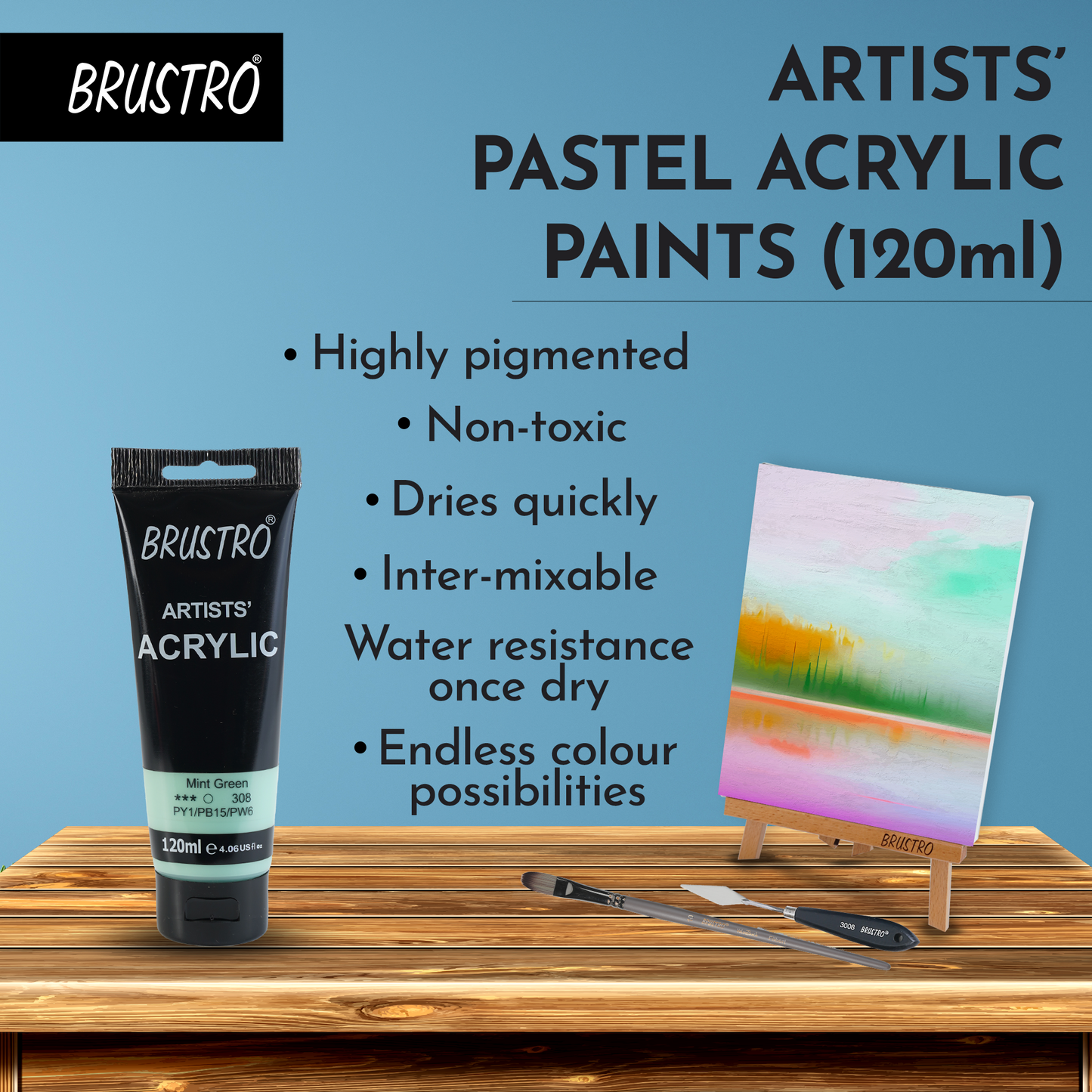 BRUSTRO Artists Acrylic 120ml Mint Green (Pastel Tone)