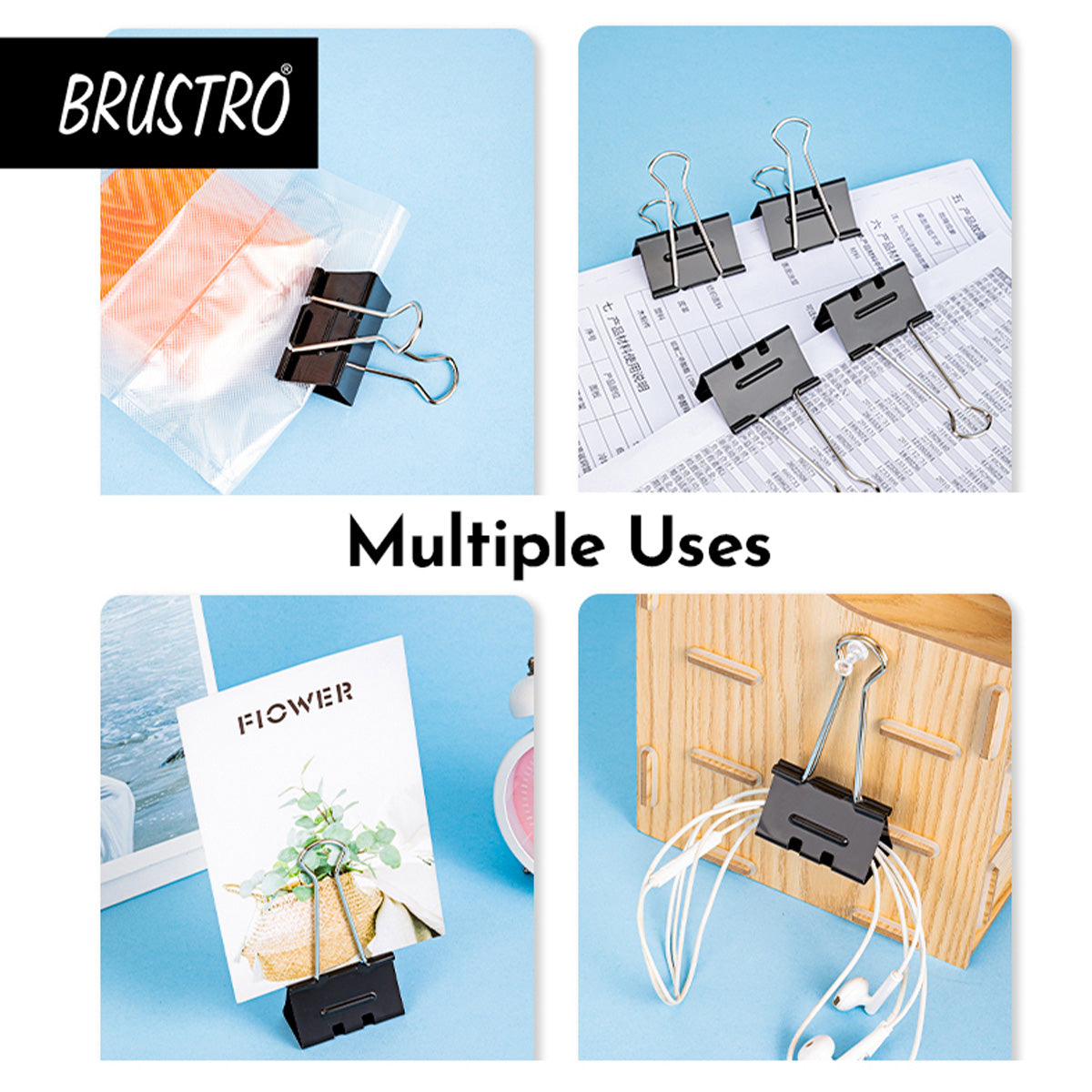BRUSTRO Assorted Clip Box | Includes 120 Paper Clips-28mm & 56 Binder Clips (25mm- 6 pcs| 19mm- 15 pcs| 15mm- 35pcs) | Home, Office, Stationery use, Ideal for Students and Adults, Reusable, Flexible