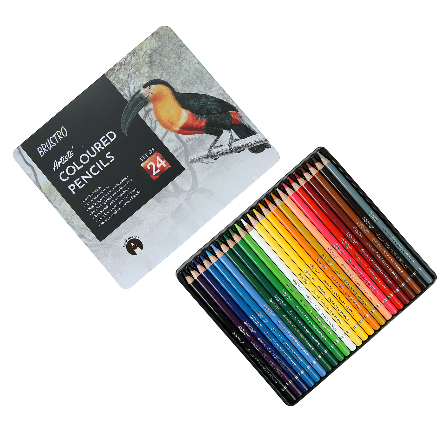 Brustro Artists' Coloured Pencil Set of 24 (in Elegant tin Box) with Fabriano Accademia Sketching Pad A5