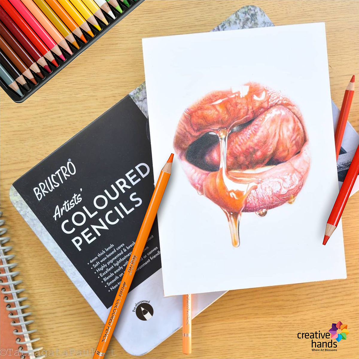 Brustro Artists' Coloured Pencil Set of 24 (in Elegant tin Box) with Fabriano Accademia Sketching Pad A5