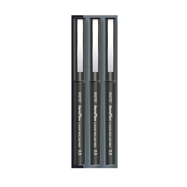 BRUSTRO AeroFlow Liquid Ink Rollerball Pens 0.5 Micro Tip Pack of 3 (Black ink)