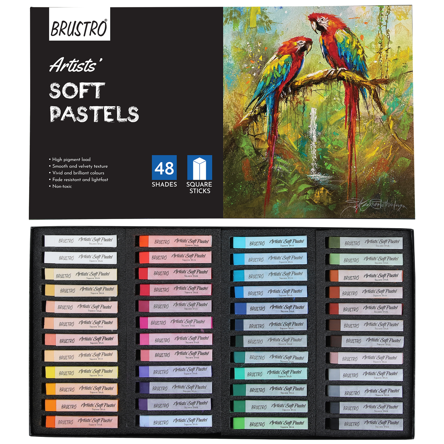 BRUSTRO Artists Soft Pastels Set of 48 with Drawing Wiro Paper Pad A4-200GSM (24 Sheets)|Highly Pigmented, Intense Shades, Vivid and Fade Resistant Colours ,Ideal for Coloring,Layering ,Blending