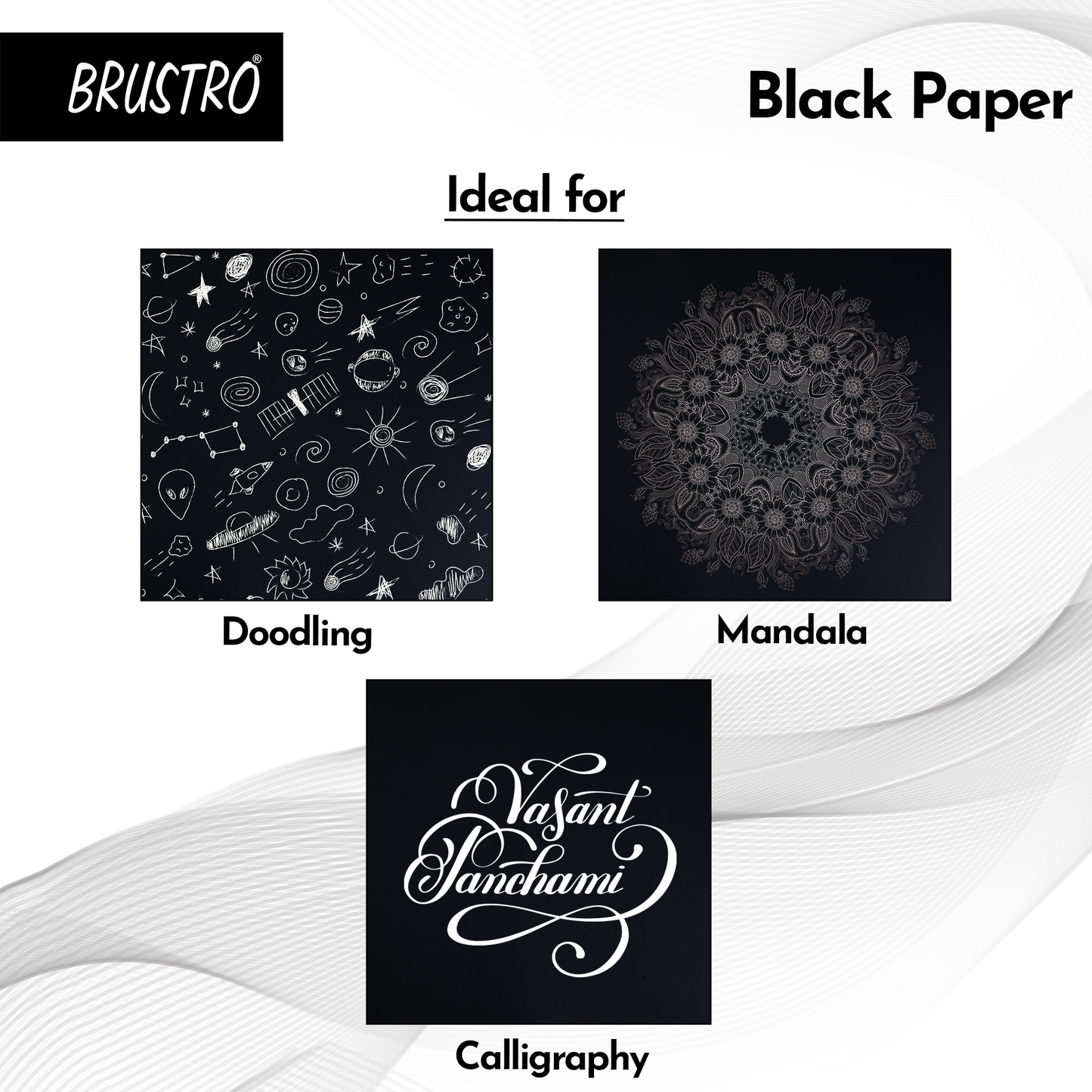 Brustro Black Paper - 200 GSM A3 (Pack of 15 Sheets)