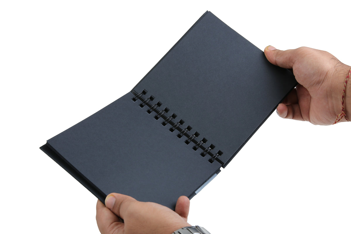 Brustro Wiro Bound Black Sketchbook, 200 GSM, 40 Sheets, 6x6 Inches With Assorted Gel Pen, Set of 3, 1mm Metal Tip (White, Gold and Silver), Opaque Viscous Ink| Ideal for Drawing, Sketching, Colouring