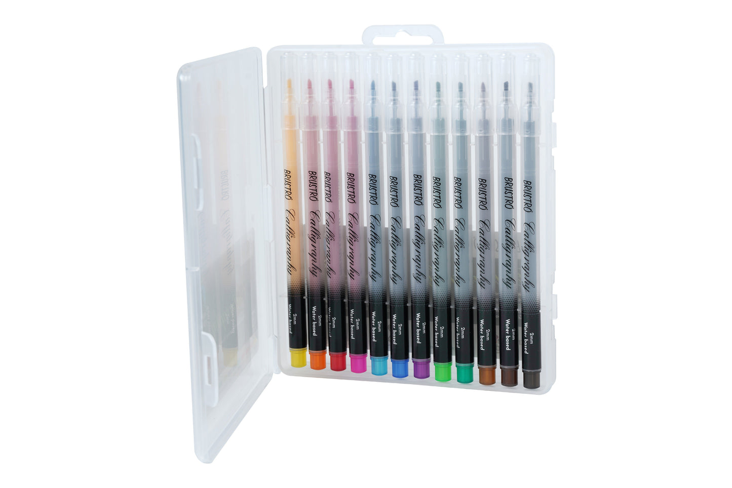 BRUSTRO Calligraphy Pen | 2mm | Set of 12 Colours | Non Toxic, Vibrant Colors, Writing, Waterbased, Fade resistant, Fast Drying | Ideal for Students, Professionals Use.