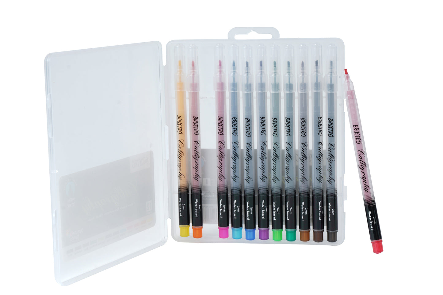 BRUSTRO Calligraphy Pen | 2mm | Set of 12 Colours | Non Toxic, Vibrant Colors, Writing, Waterbased, Fade resistant, Fast Drying | Ideal for Students, Professionals Use.