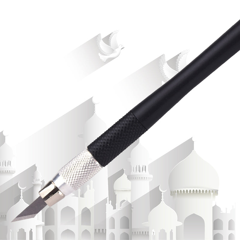BRUSTRO Crafters Pen Knife with Embossing Stylus | 8 Blade Refills included | Lightweight, Textured Grip, Ideal for DIY Crafts, Intricate Designs, Paper Craft, Origami, Sharpening, Cutting Pencils