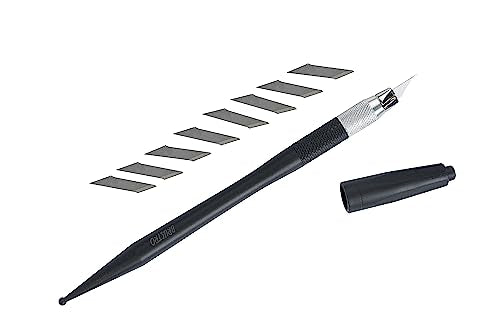 BRUSTRO Crafters Pen Knife with Embossing Stylus | 8 Blade Refills included | Lightweight, Textured Grip, Ideal for DIY Crafts, Intricate Designs, Paper Craft, Origami, Sharpening, Cutting Pencils