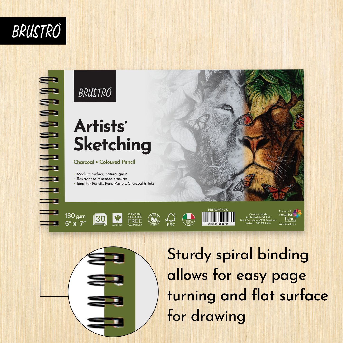 Brustro Artists Sketching Wiro-Bound Paper Pad, 5x7 inches, 160 GSM, 30 Sheets | Ideal for Pencil, Drawing, Charcoal, Art, Pen, Pastel, Ink.
