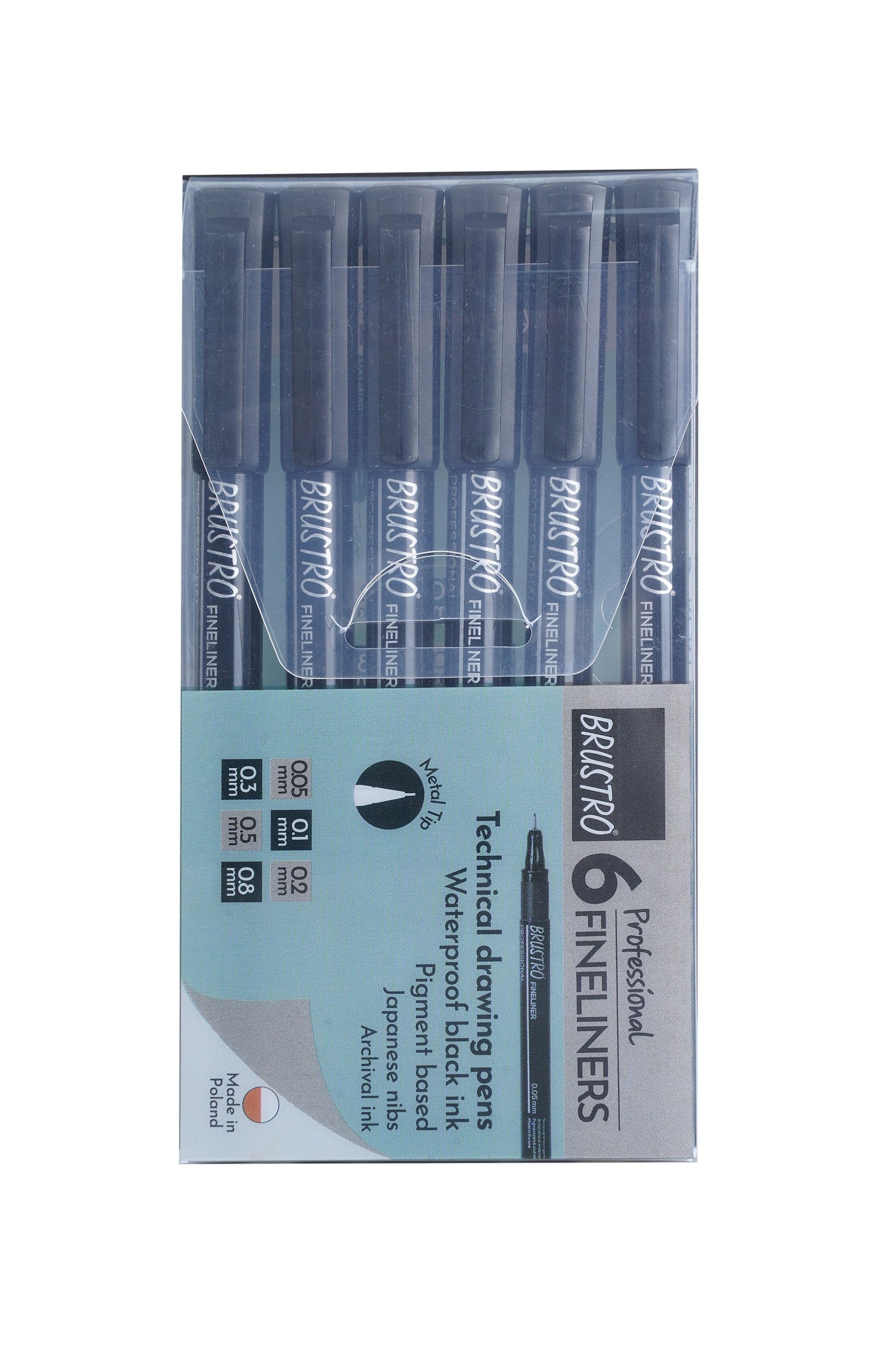 BRUSTRO Professional Pigment Based Fineliner Pen | Black | Set of 6 - Tip Size 0.05mm, 0.1mm, 0.2mm, 0.3mm, 0.5mm, 0.8mm |Ideal For Technical Drawing,Waterproof,Artist Illustration,Sketching,Mandala