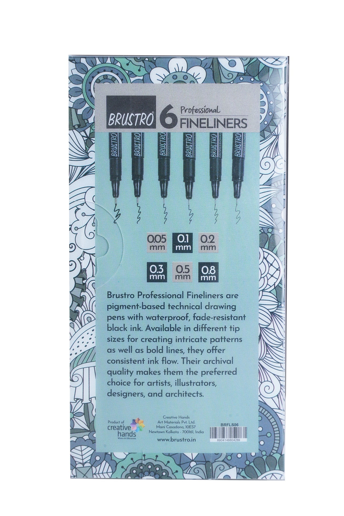 BRUSTRO Professional Pigment Based Fineliner Pen | Black | Set of 6 - Tip Size 0.05mm, 0.1mm, 0.2mm, 0.3mm, 0.5mm, 0.8mm |Ideal For Technical Drawing,Waterproof,Artist Illustration,Sketching,Mandala