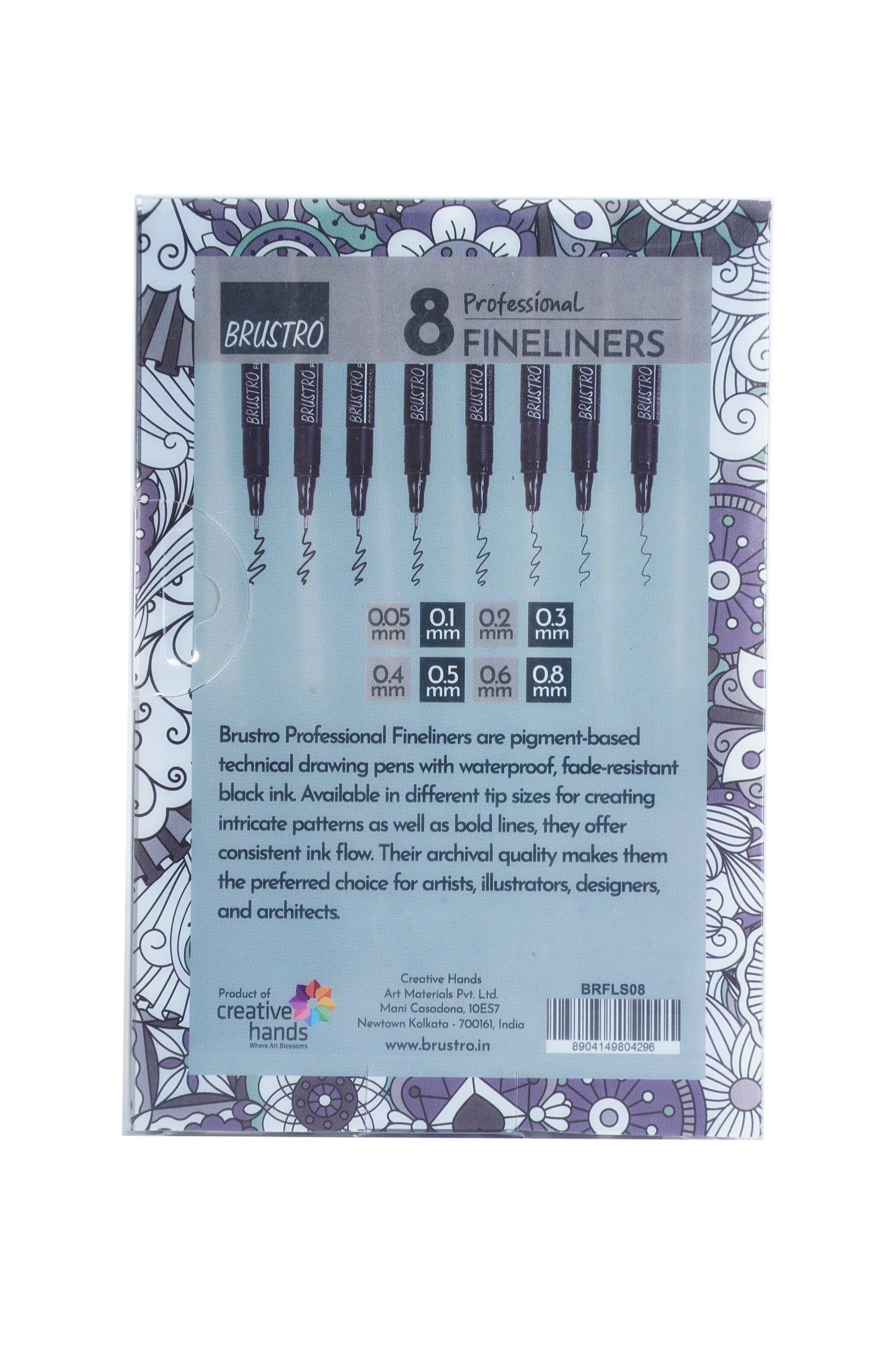 BRUSTRO Professional Pigment Based Fineliner Pen |Black| Set of 8 - Tip Size 0.05mm, 0.1mm, 0.2mm, 0.3mm, 0.4mm, 0.5mm, 0.6mm and 0.8mm| Ideal For Mandala, Drawing,Artist Illustration,Sketching