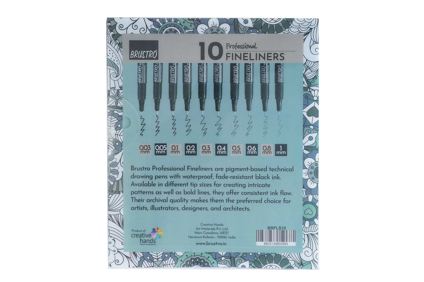 Brustro Professional Pigment Based Fineliner Pen | Black | Pack of 10 |Tip Size - 0.03/0.05/0.1/0.2/0.3/0,4/0.5/0.6/0.8/1 mm |Archival Waterproof UV Resistant Ink|Ideal For Technical Drawing,Waterproof,Artist Illustration,Sketching,Mandala