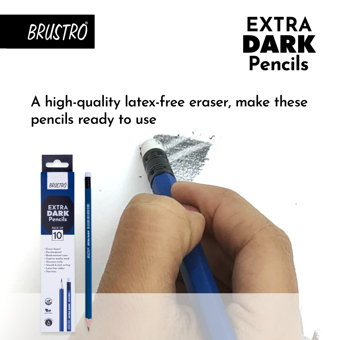 BRUSTRO Extra Dark Pencils | Black, Pack of 10 | Ideal for Drawing, Sketching, Mandala, Shading, Portrait for Artists, Fine Art Students