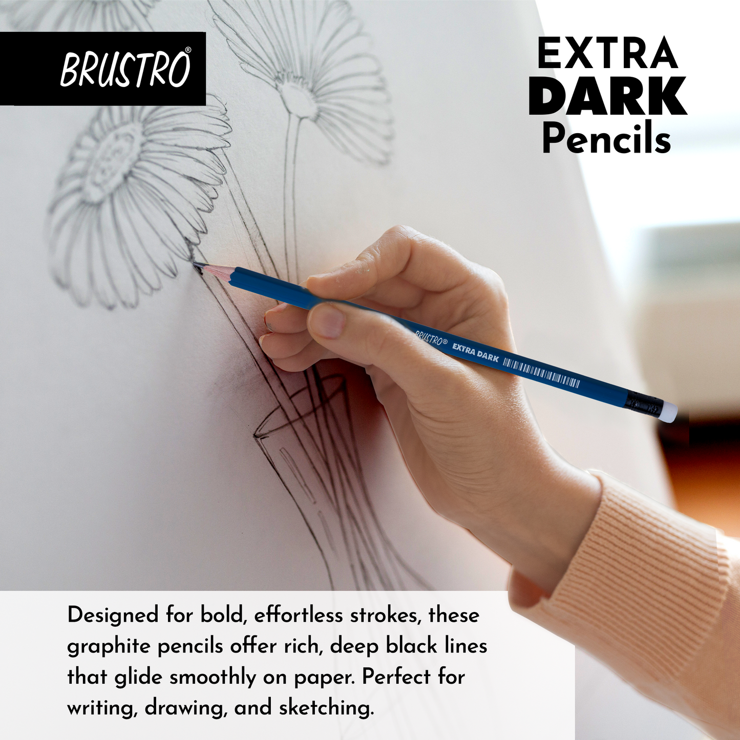 BRUSTRO Extra Dark Pencils | Black, Pack of 10 | Ideal for Drawing, Sketching, Mandala, Shading, Portrait for Artists, Fine Art Students