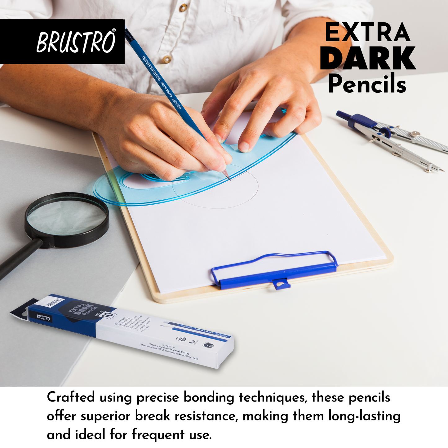 BRUSTRO Extra Dark Pencils | Black, Pack of 10 | Ideal for Drawing, Sketching, Mandala, Shading, Portrait for Artists, Fine Art Students