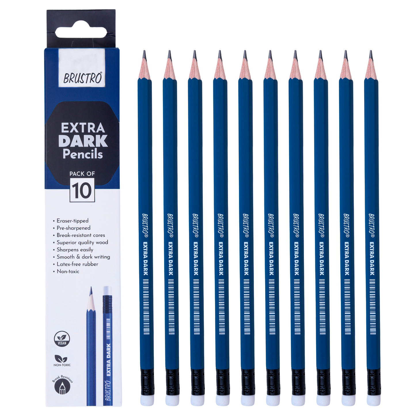 BRUSTRO Extra Dark Pencils | Black, Pack of 10 | Ideal for Drawing, Sketching, Mandala, Shading, Portrait for Artists, Fine Art Students