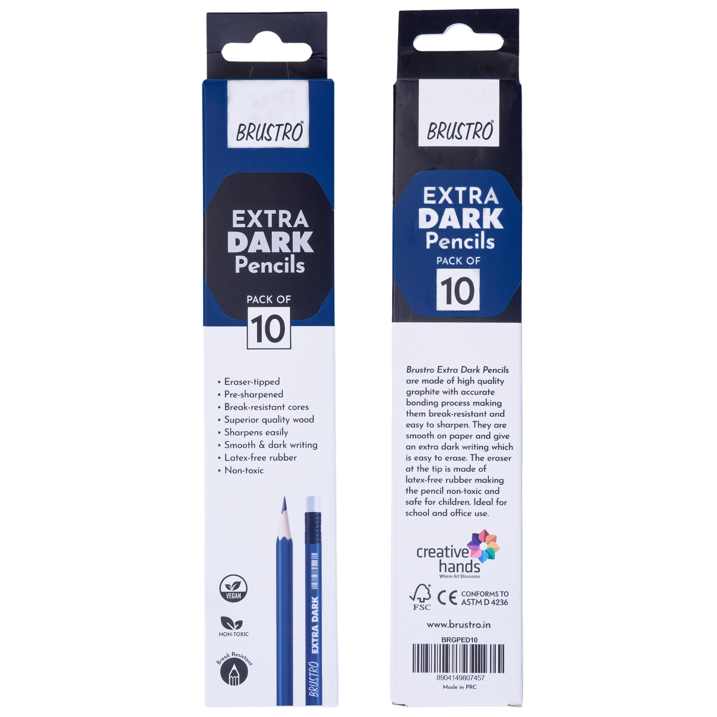 BRUSTRO Extra Dark Pencils | Black, Pack of 10 | Ideal for Drawing, Sketching, Mandala, Shading, Portrait for Artists, Fine Art Students