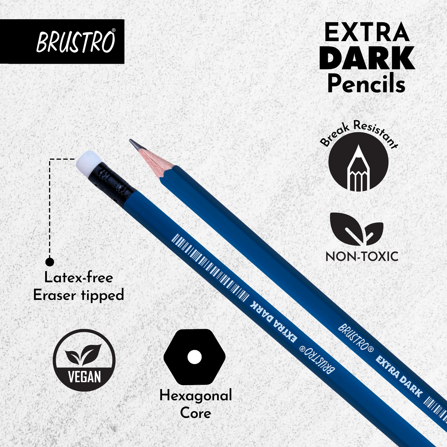 BRUSTRO Extra Dark Pencils | Black, Pack of 10 | Ideal for Drawing, Sketching, Mandala, Shading, Portrait for Artists, Fine Art Students
