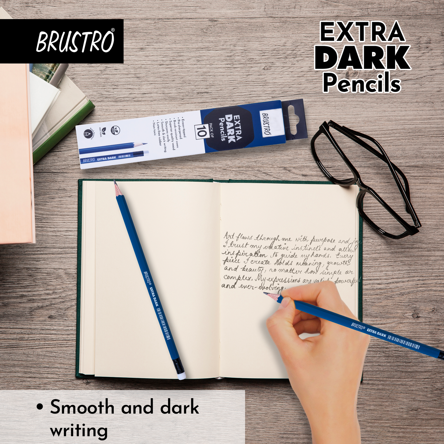 BRUSTRO Extra Dark Pencils | Black, Pack of 10 | Ideal for Drawing, Sketching, Mandala, Shading, Portrait for Artists, Fine Art Students