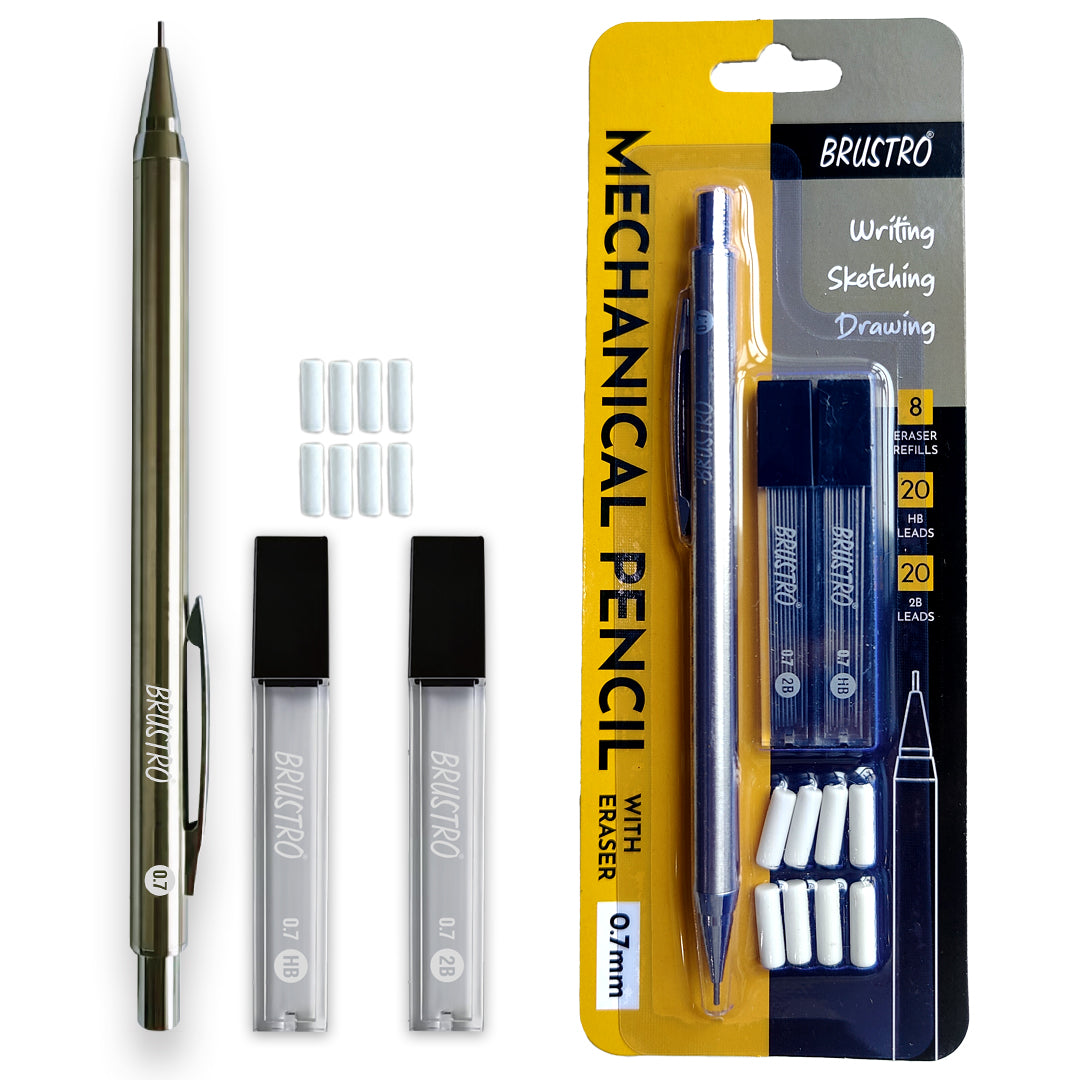 BRUSTRO Mechanical Pencil with Eraser 0.7mm Writing/Sketching/Drawing –  BrustroShop